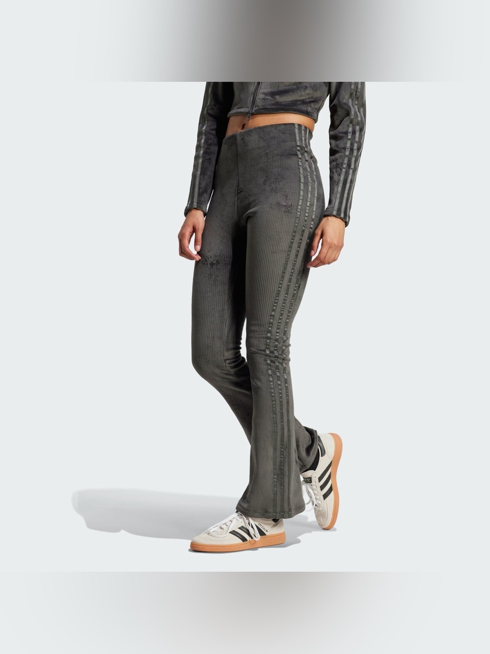 Adidas Original Pants Womens XL Carbon Gray Velvet Rib Flare